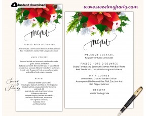 Winter Wedding menu cards printable template,(154)